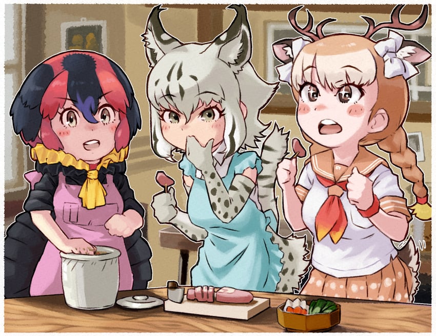 bobcat, sika deer, and australian brushturkey (kemono friends) drawn by toriny