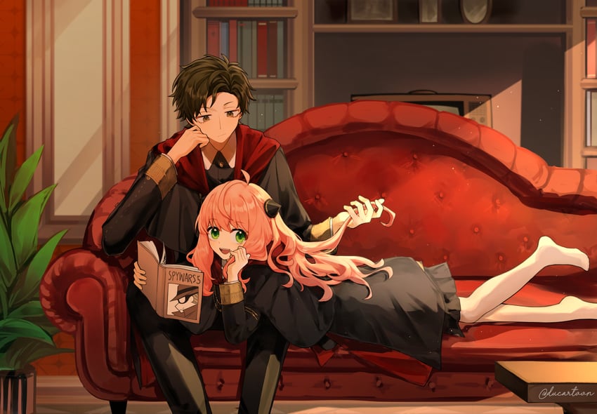 anya, damian desmond, and bondman (spy x family) drawn by ducartoon