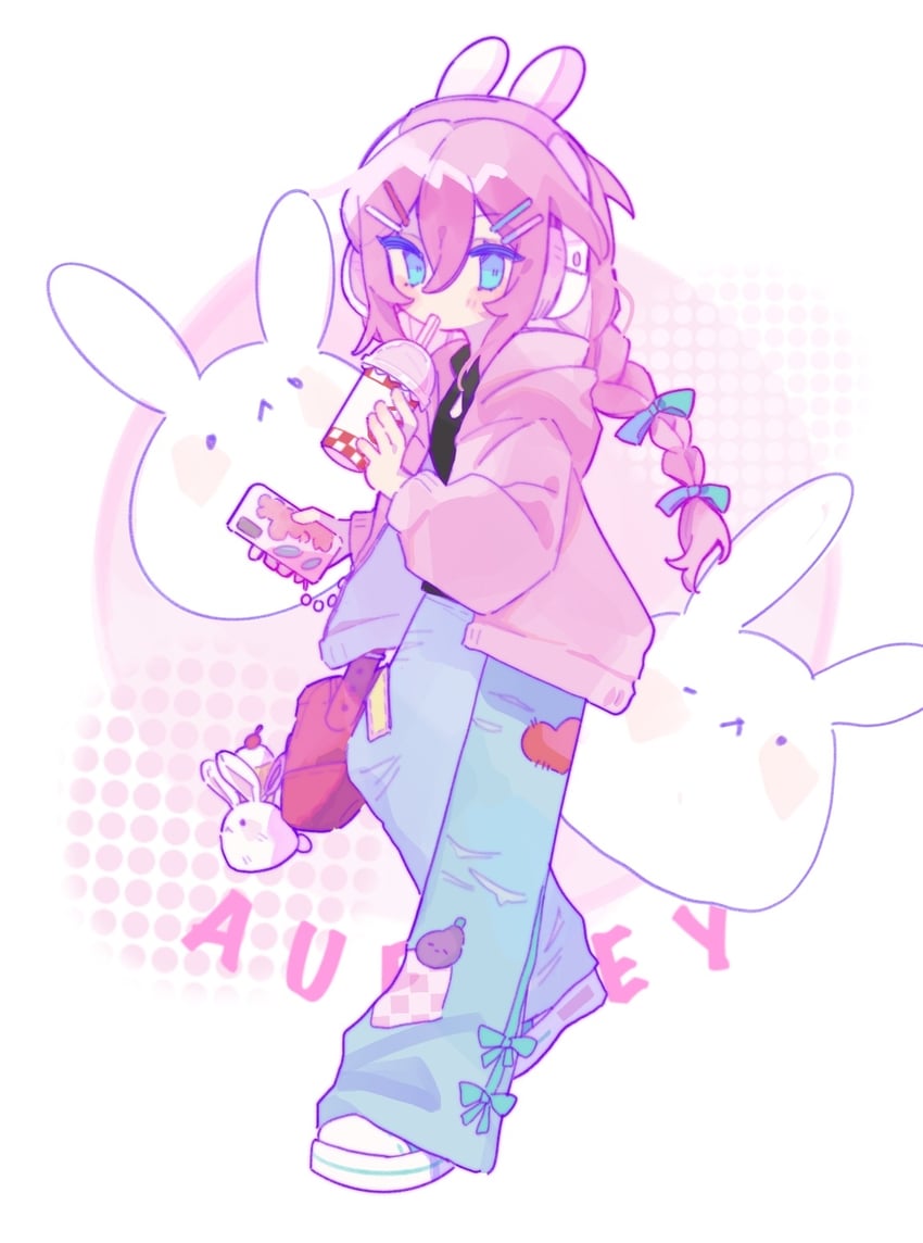 mr. plantegg, forest bunny, aubrey, and cupcake bunny (omori) drawn by zora009057