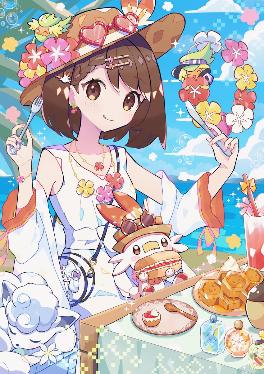 gloria, scorbunny, sobble, grookey, alolan vulpix, and 4 more (pokemon and 1 more) drawn by haru_(haruxxe)
