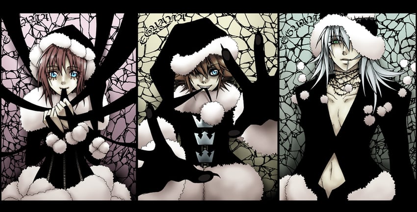 kairi, riku, and sora (kingdom hearts and 1 more) drawn by eguana