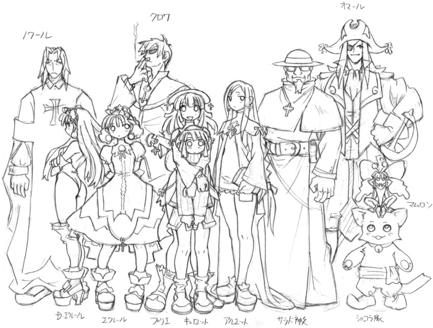 prier, eclair, dark eclair, culotte, croix raoul, and 6 more (la pucelle and 1 more) drawn by ryoji_(nomura_ryouji)
