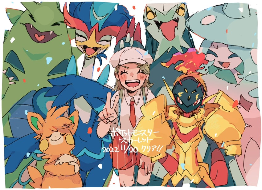 florian, hatterene, tyranitar, pawmot, quaquaval, and 2 more (pokemon and 1 more) drawn by yusho_(ossm03)