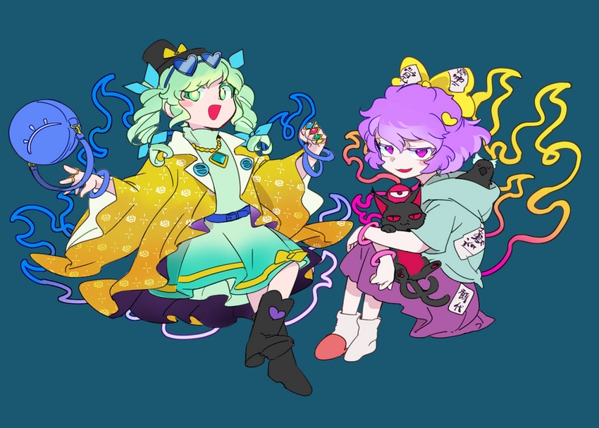 komeiji koishi, komeiji satori, kaenbyou rin, reiuji utsuho, yorigami shion, and 1 more (touhou and 1 more) drawn by chamaruk