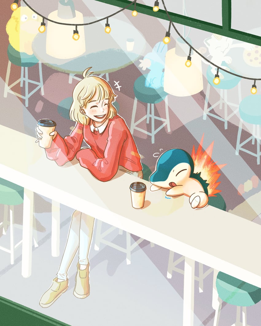 cyndaquil, meowth, mudkip, and psyduck (pokemon) drawn by ashi_yue