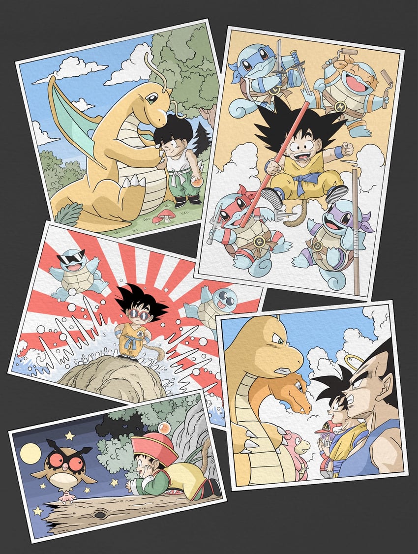 son goku, charizard, vegeta, son gohan, squirtle, and 9 more (pokemon and 4 more) drawn by wesatinthecar