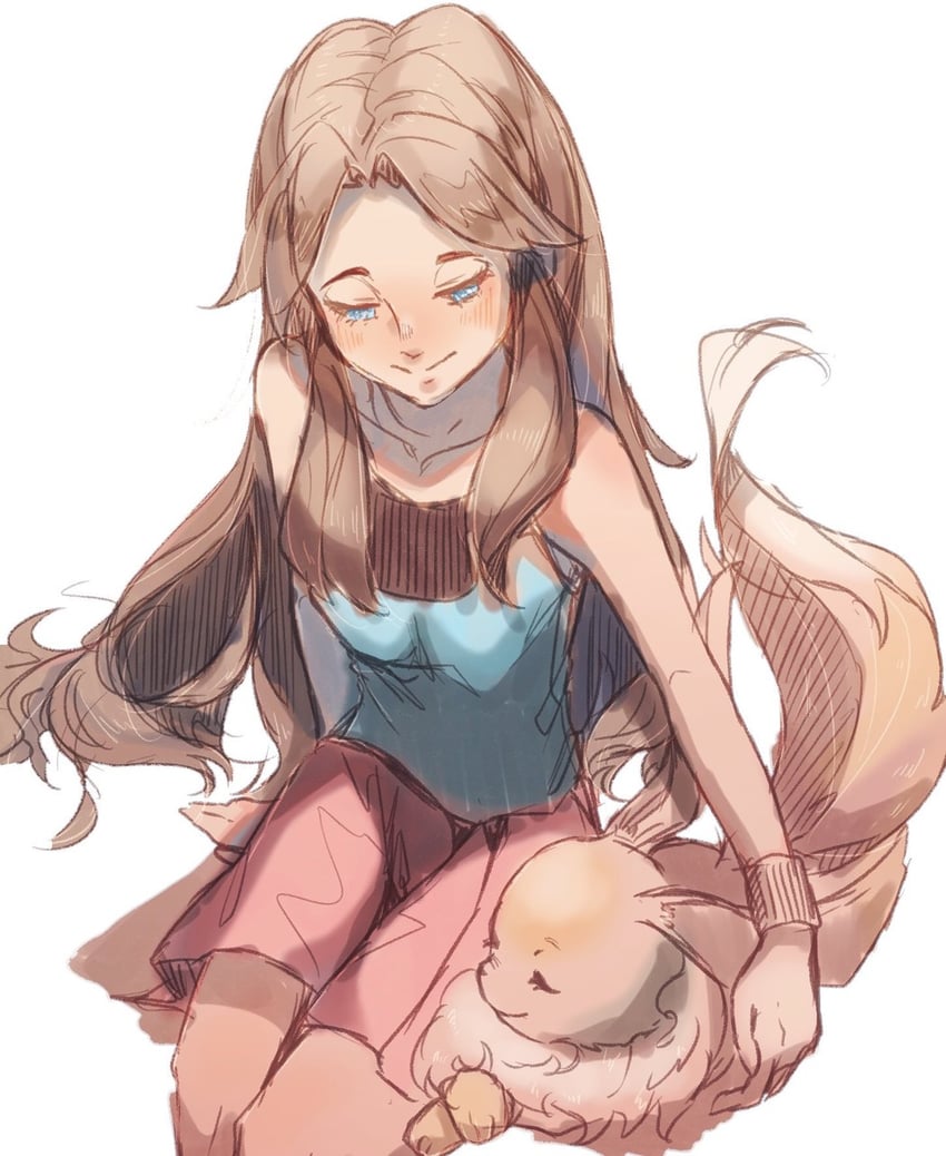 eevee and leaf (pokemon and 1 more) drawn by r.aka.