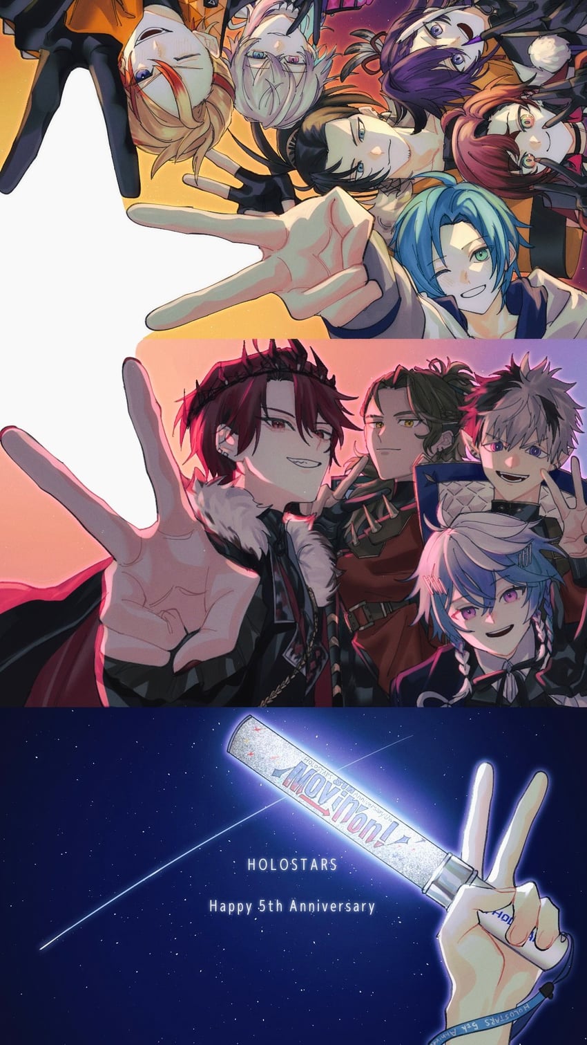 gavis bettel, machina x flayon, regis altare, banzoin hakka, josuiji shinri, and 5 more (holostars and 1 more) drawn by momiage_40