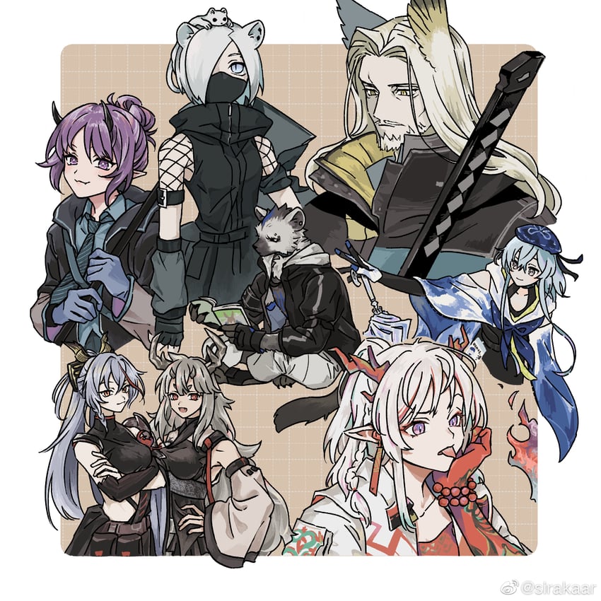 amiya, nian, mizuki, spot, hibiscus, and 4 more (arknights) drawn by sirakaro