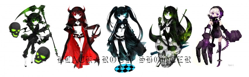 black rock shooter, dead master, strength, black gold saw, and black devil girl (black rock shooter) drawn by juexing_(moemoe3345)
