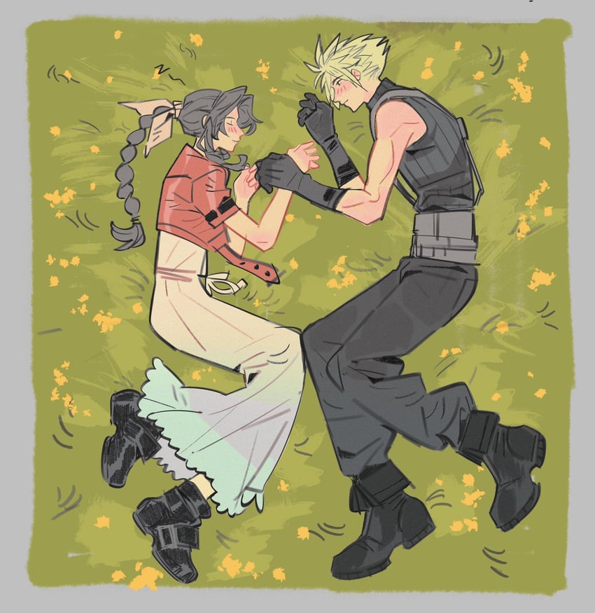 cloud strife and aerith gainsborough (final fantasy and 2 more) drawn by mmmckayyy