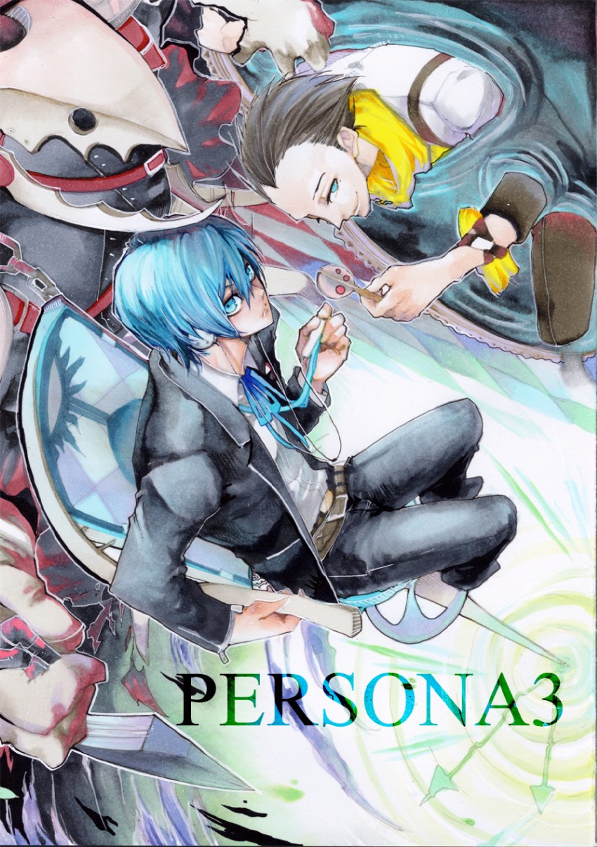 yuuki makoto, mochizuki ryouji, and thanatos (persona and 1 more) drawn by noppo