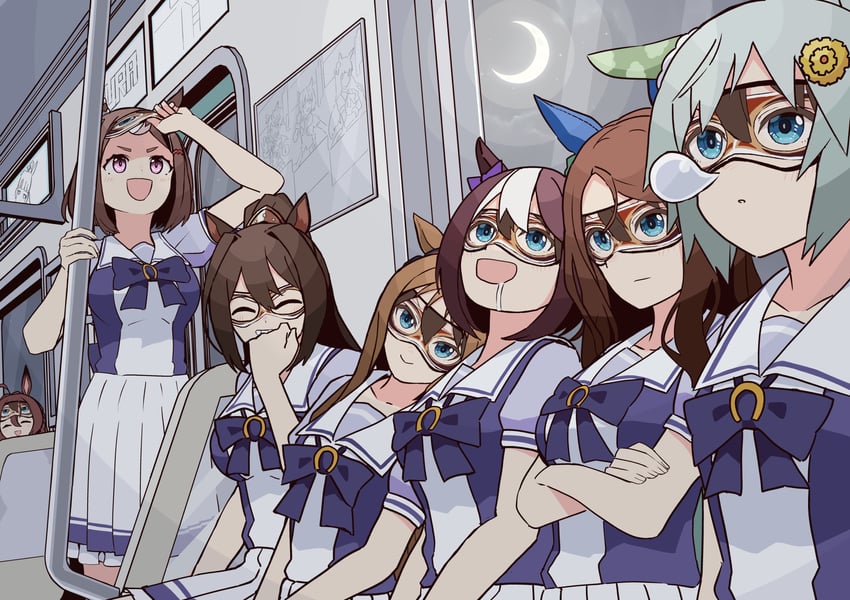 gold ship, tokai teio, silence suzuka, special week, king halo, and 5 more (umamusume) drawn by petoka