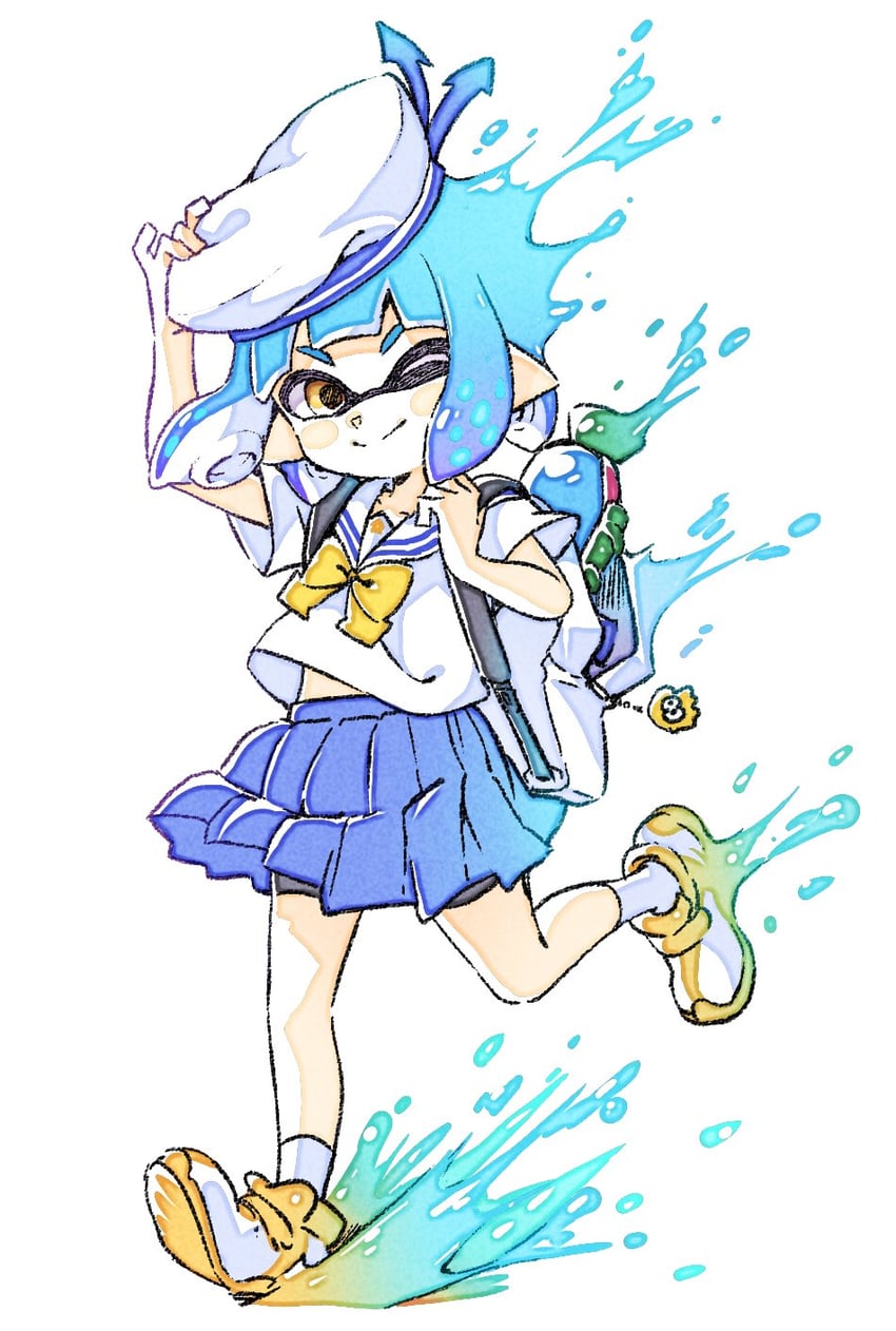 inkling player character and inkling girl (splatoon) drawn by sen_squid