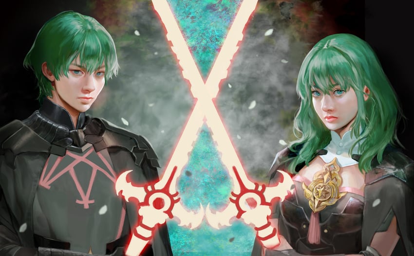female byleth and male byleth (fire emblem and 1 more) drawn by vijoux