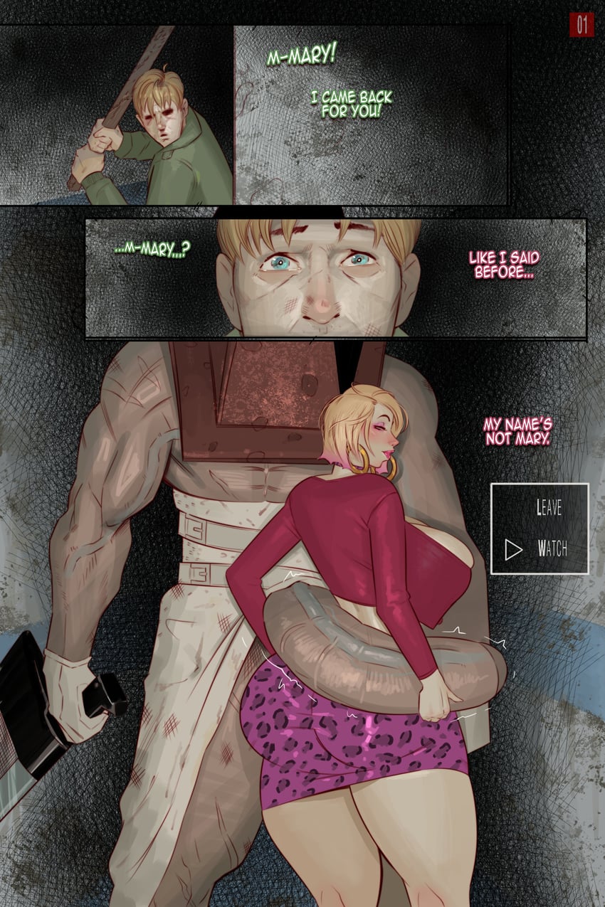 pyramid head, james sunderland, and maria (silent hill and 1 more) drawn by art_mein