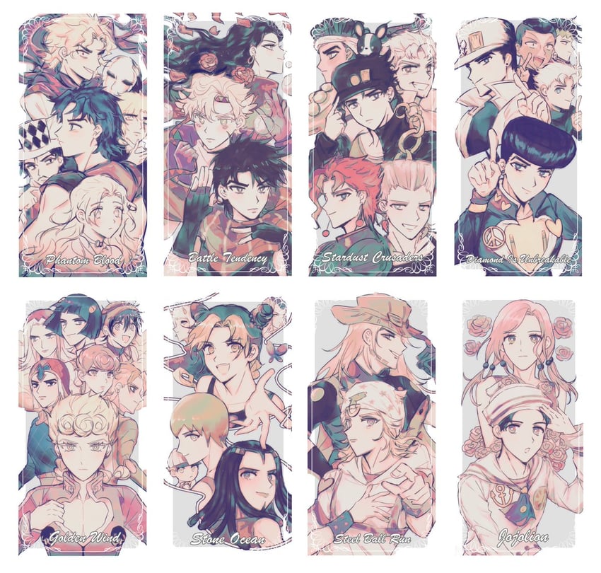 joseph joestar, kujo jotaro, dio brando, caesar anthonio zeppeli, kujo jolyne, and 26 more (jojo no kimyou na bouken and 8 more) drawn by hyeon_0613