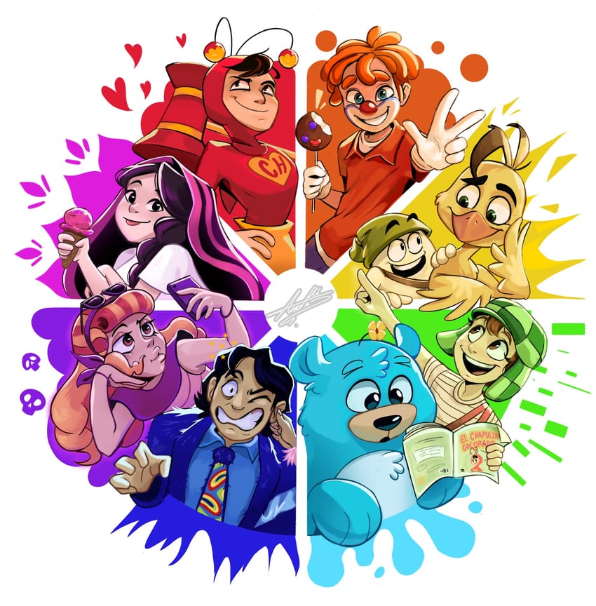 el chavo, el chapulin colorado, 5.0.5, eugenio derbez, ludovico p. luche, and 6 more (el chavo del ocho and 8 more) drawn by anxelli