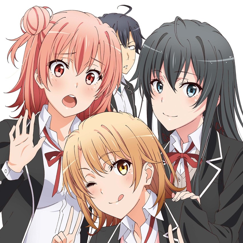 yukinoshita yukino, yuigahama yui, isshiki iroha, and hikigaya hachiman (yahari ore no seishun lovecome wa machigatteiru.)