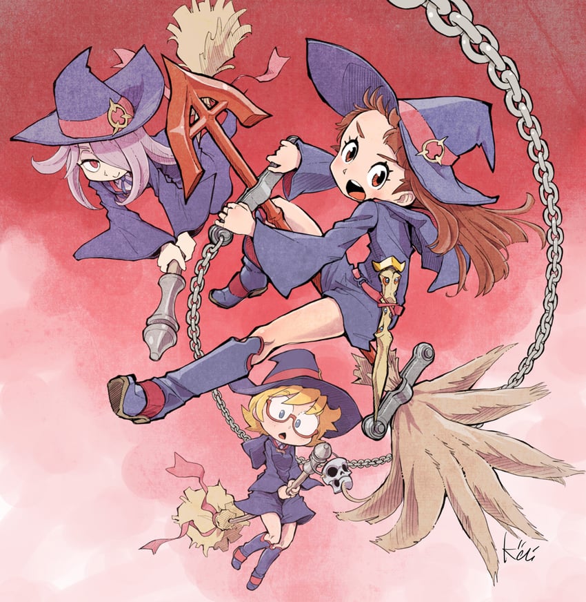 kagari atsuko, sucy manbavaran, and lotte jansson (little witch academia) drawn by kiichi