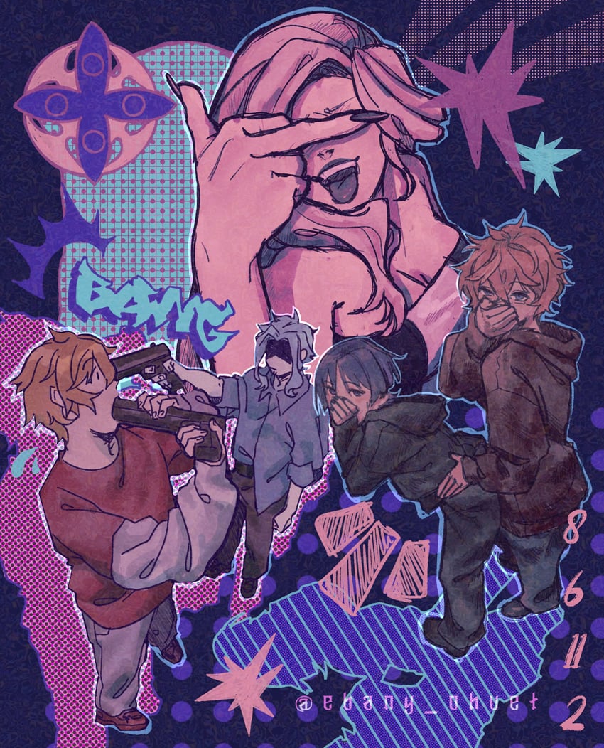 scaramouche, tartaglia, signora, and dottore (genshin impact) drawn by ebany_ohuet