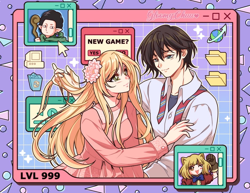 kinoshita akane and yamada akito (yamada-kun to lv999 no koi wo suru) drawn by mroczniak_(gloomy_chuu)