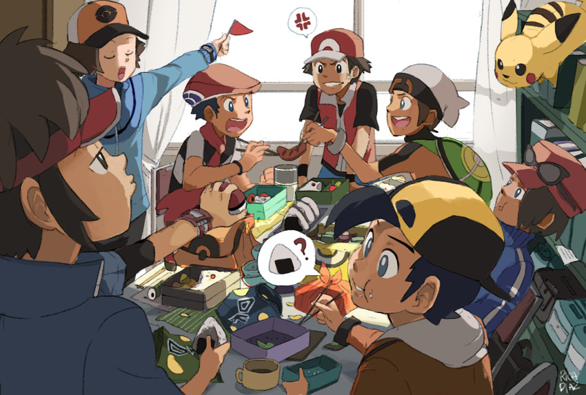 pikachu, red, ethan, hilbert, brendan, and 3 more (pokemon and 7 more) drawn by rica_diaz
