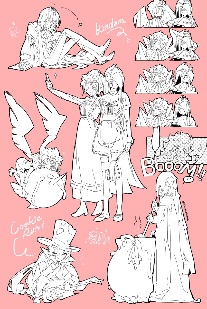 golden cheese cookie, roguefort cookie, prune juice cookie, cheesebird, smoked cheese cookie, and 2 more (cookie run and 2 more) drawn by ikeasame