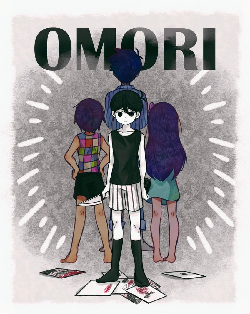 omori, aubrey, kel, and hero (omori) drawn by linglanjunying