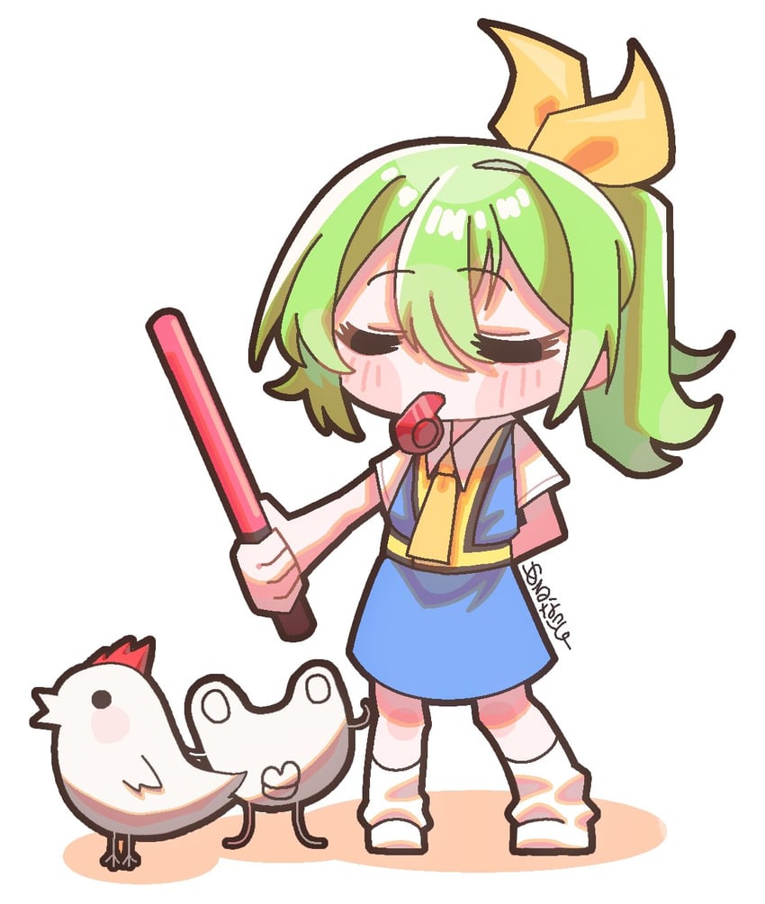 daiyousei, diyusi, the chicken that appears in the middle of cookie, and hide (touhou and 2 more) drawn by qrteg87yhl16571