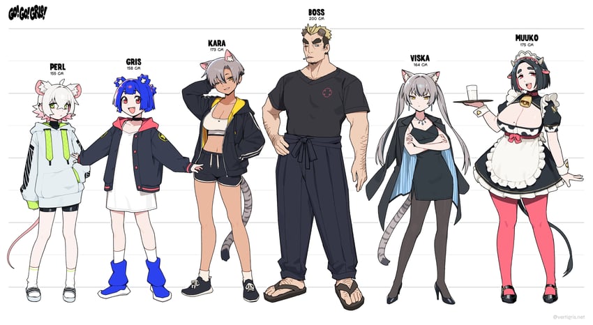 gris, kara, perl, viska, muuko, and 1 more (go! go! gris!) drawn by vertigris