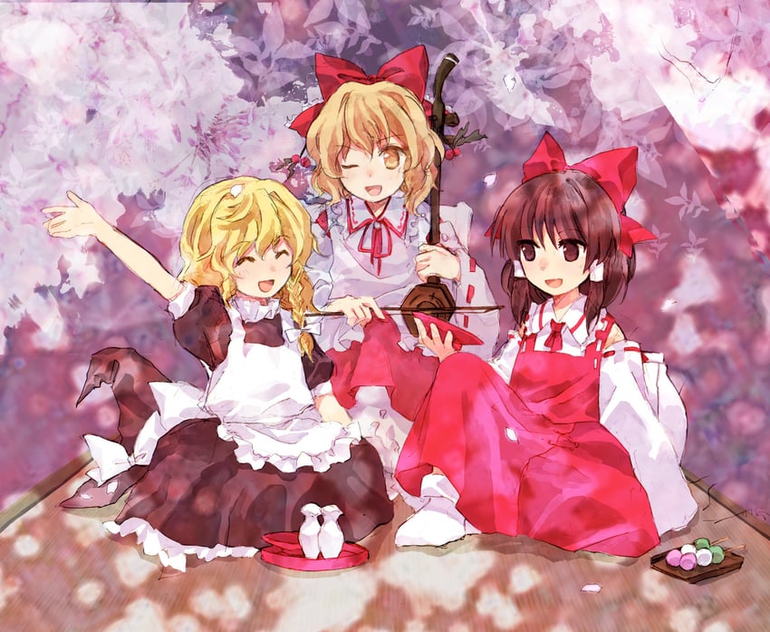hakurei reimu, kirisame marisa, and satsuki rin (touhou and 1 more) drawn by kaigen_1025