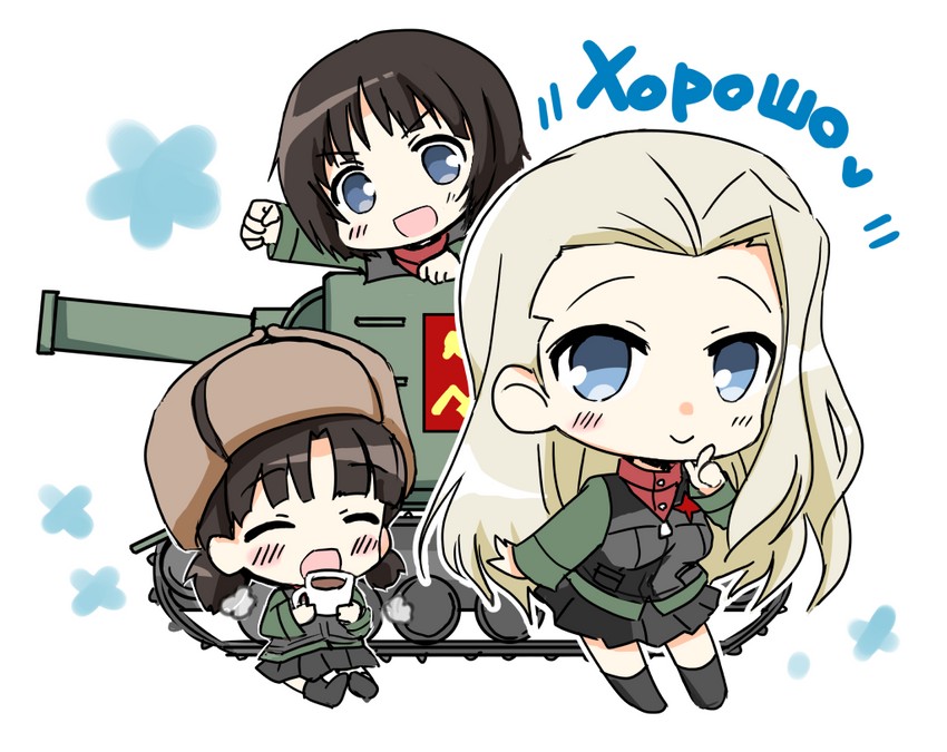 clara, nina, and alina (girls und panzer) drawn by hizuki_yayoi