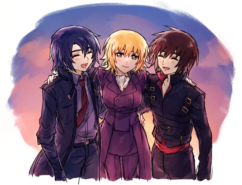cagalli yula athha, athrun zala, and kira yamato (gundam and 3 more) drawn by shiro_kunugi