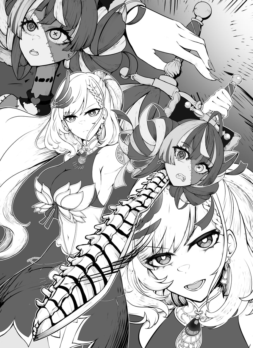 yoru, kureiji ollie, and pavolia reine (hololive and 2 more) drawn by rlus