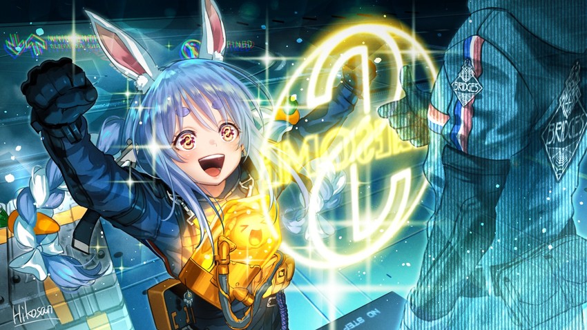 usada pekora and sam porter bridges (hololive and 1 more) drawn by hikosan