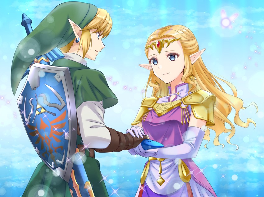 link, princess zelda, and navi (the legend of zelda and 1 more) drawn by kakiko210