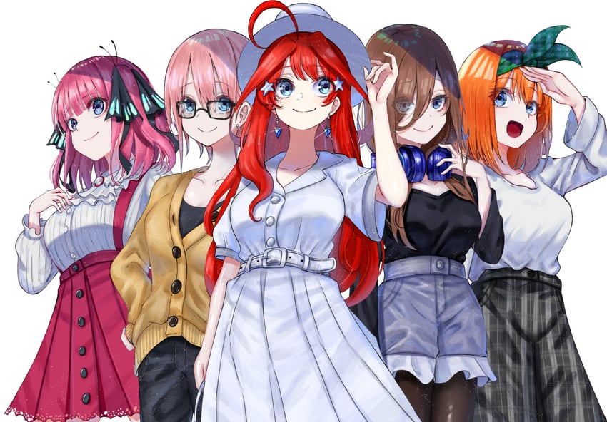 nakano nino, nakano miku, nakano yotsuba, nakano ichika, and nakano itsuki (go-toubun no hanayome) drawn by r_(ryo)