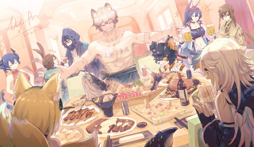 doctor, amiya, suzuran, blaze, tomimi, and 5 more (arknights) drawn by nejikyuu