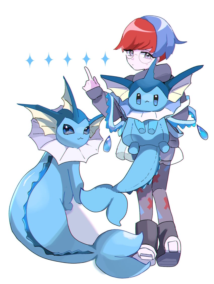 vaporeon and penny (pokemon and 1 more) drawn by piyo_(toripoke710)
