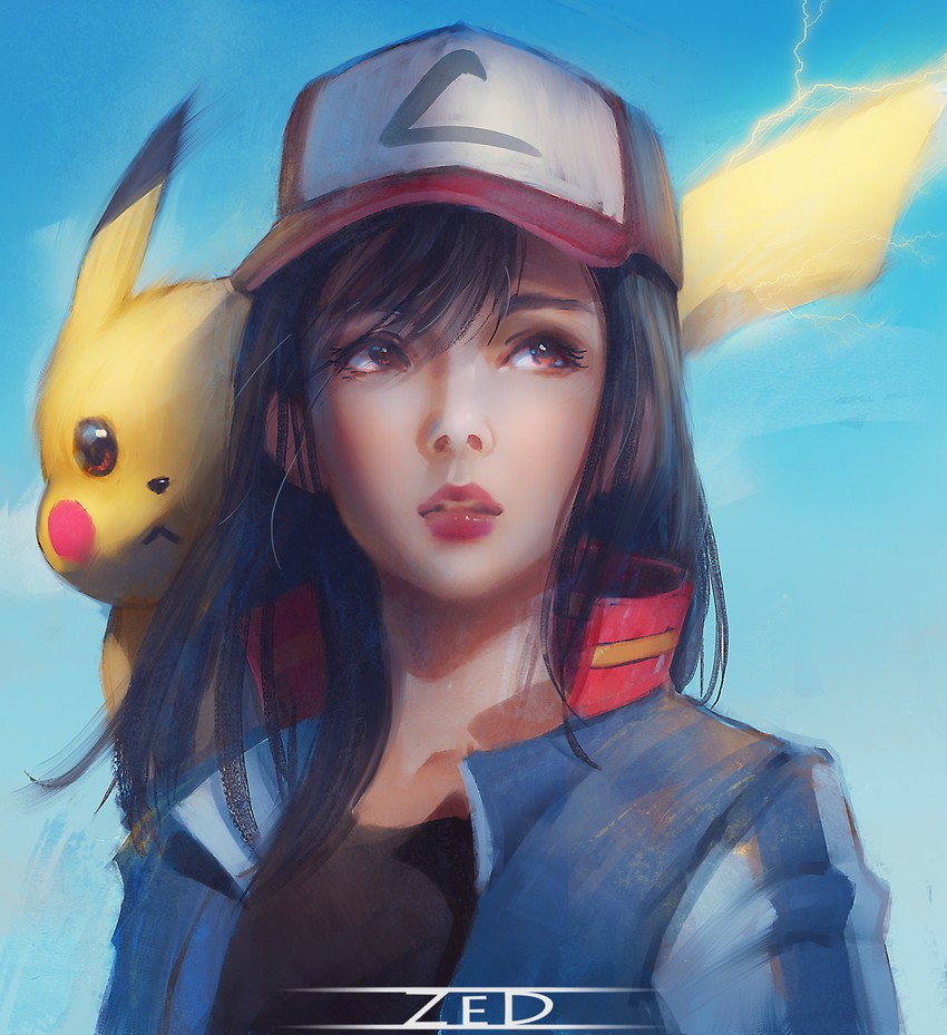 pikachu and ash ketchum (pokemon and 1 more) drawn by zed_(trungbui42)