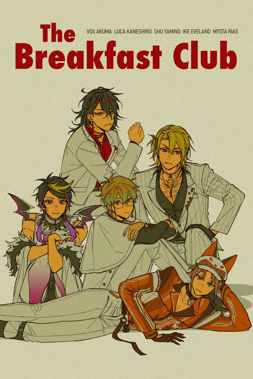 ike eveland, vox akuma, luca kaneshiro, shu yamino, and mysta rias (nijisanji and 2 more) drawn by babyseven_77