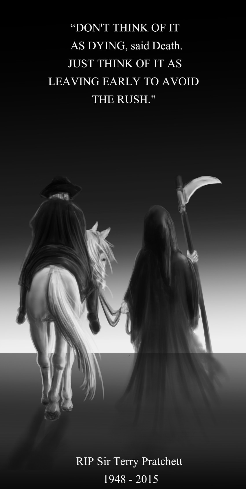 grim reaper, death, and terry pratchett (discworld) drawn by phantagrafie