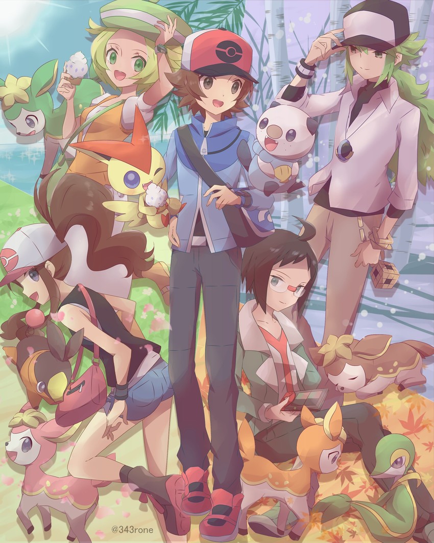 hilda, hilbert, n, bianca, tepig, and 6 more (pokemon and 1 more) drawn by 343rone