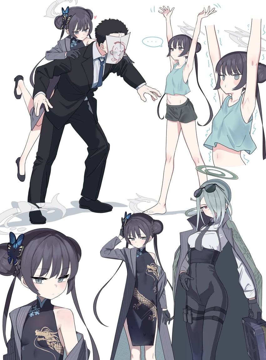 sensei, doodle sensei, kisaki, and mina (blue archive) drawn by aji_aji_nori