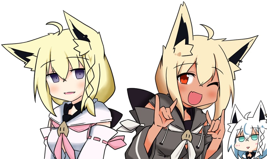 shirakami fubuki, shiranui flare, and tsunomaki watame (hololive and 1 more) drawn by aryuaryuryu