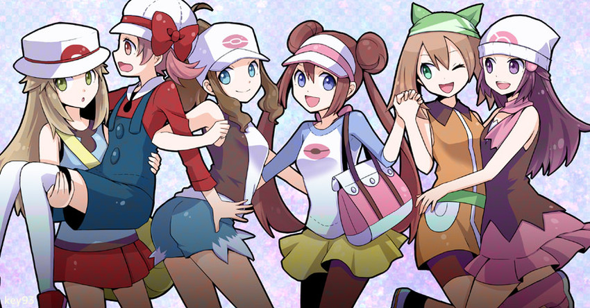 dawn, may, rosa, hilda, leaf, and 1 more (pokemon and 7 more) drawn by hirako