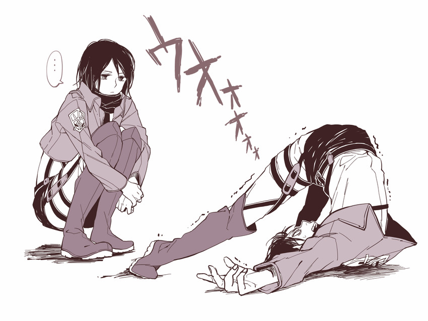 mikasa ackerman and eren yeager (shingeki no kyojin) drawn by yamako_(state_of_children)