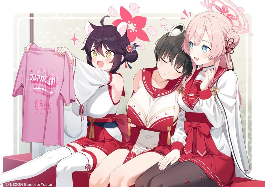 tsubaki, kaede, and mimori (blue archive) drawn by tokki