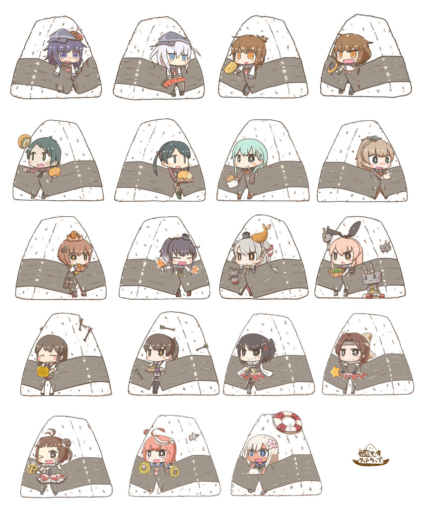 kaga, shimakaze, hibiki, inazuma, akagi, and 19 more (kantai collection) drawn by inishie